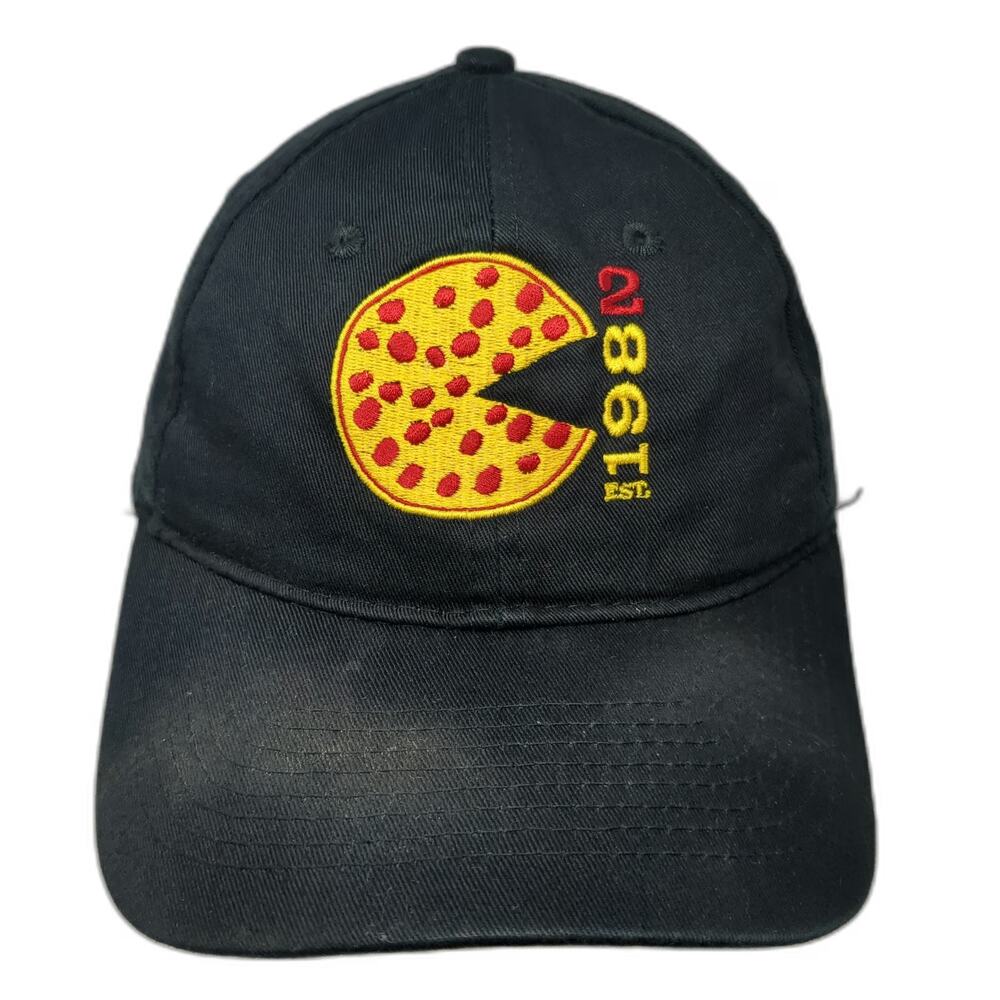 Port & Company Baseball Cap Black OSFM Pizza Est 1982 Strapback Curved Brim Hat